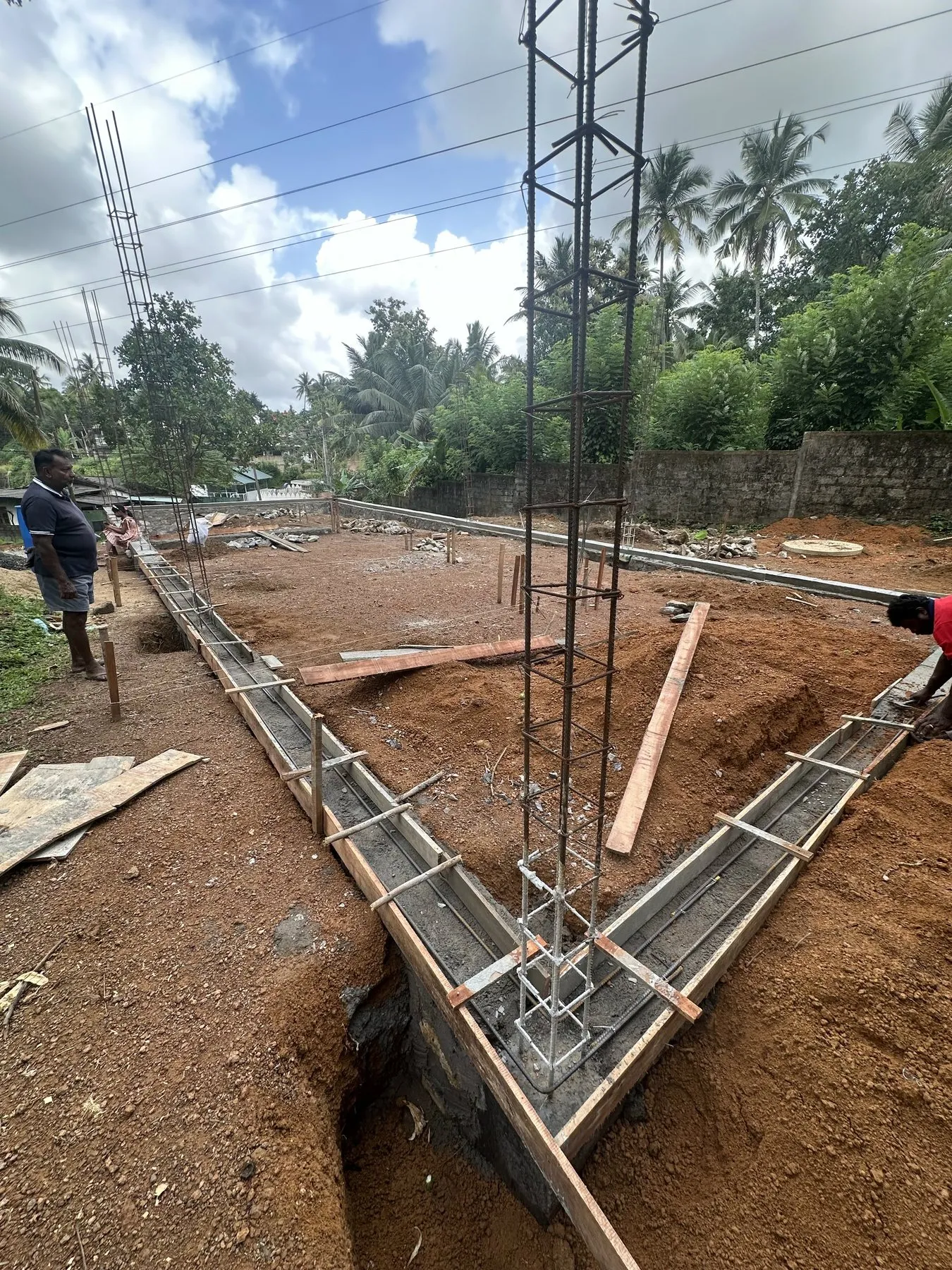 Ground beam steel along the foundations