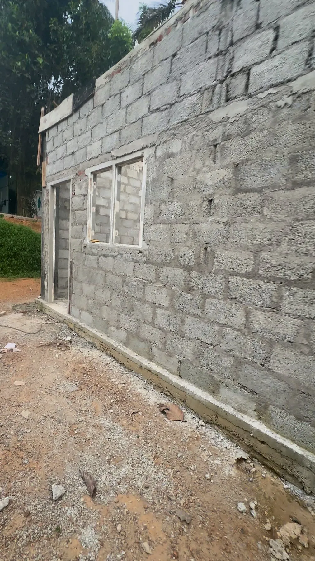 Block walls with a window frame fitted